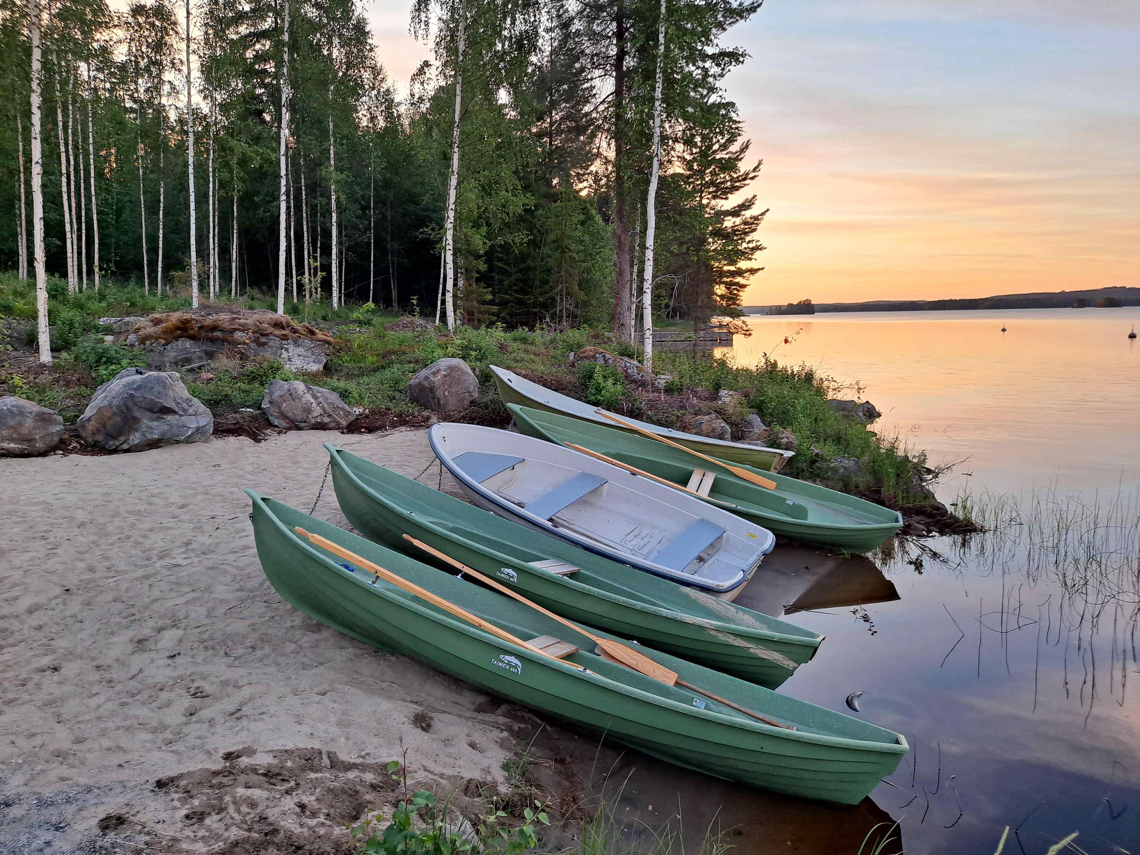 Boat on the sunset on the Lake Saimaa, Finland
